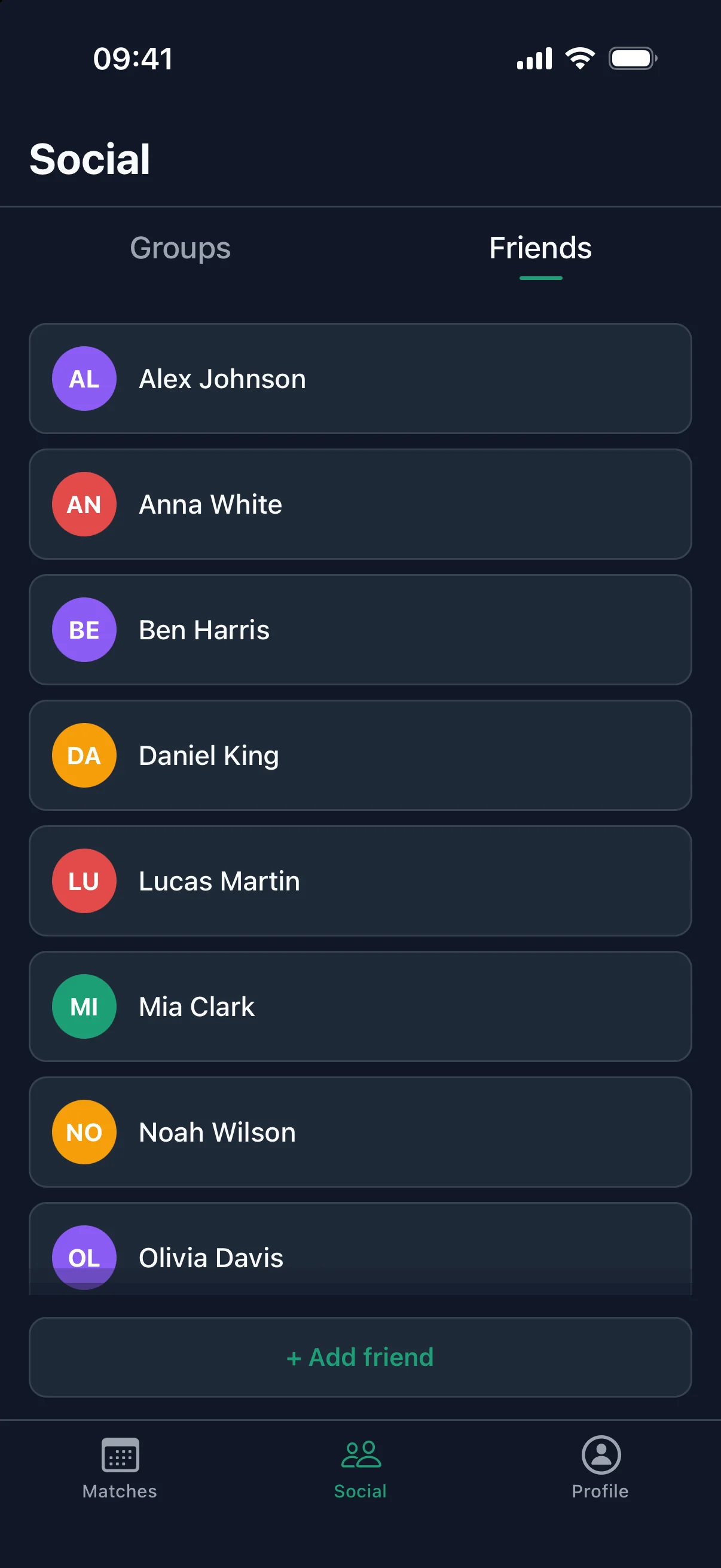 futcup app: Friends