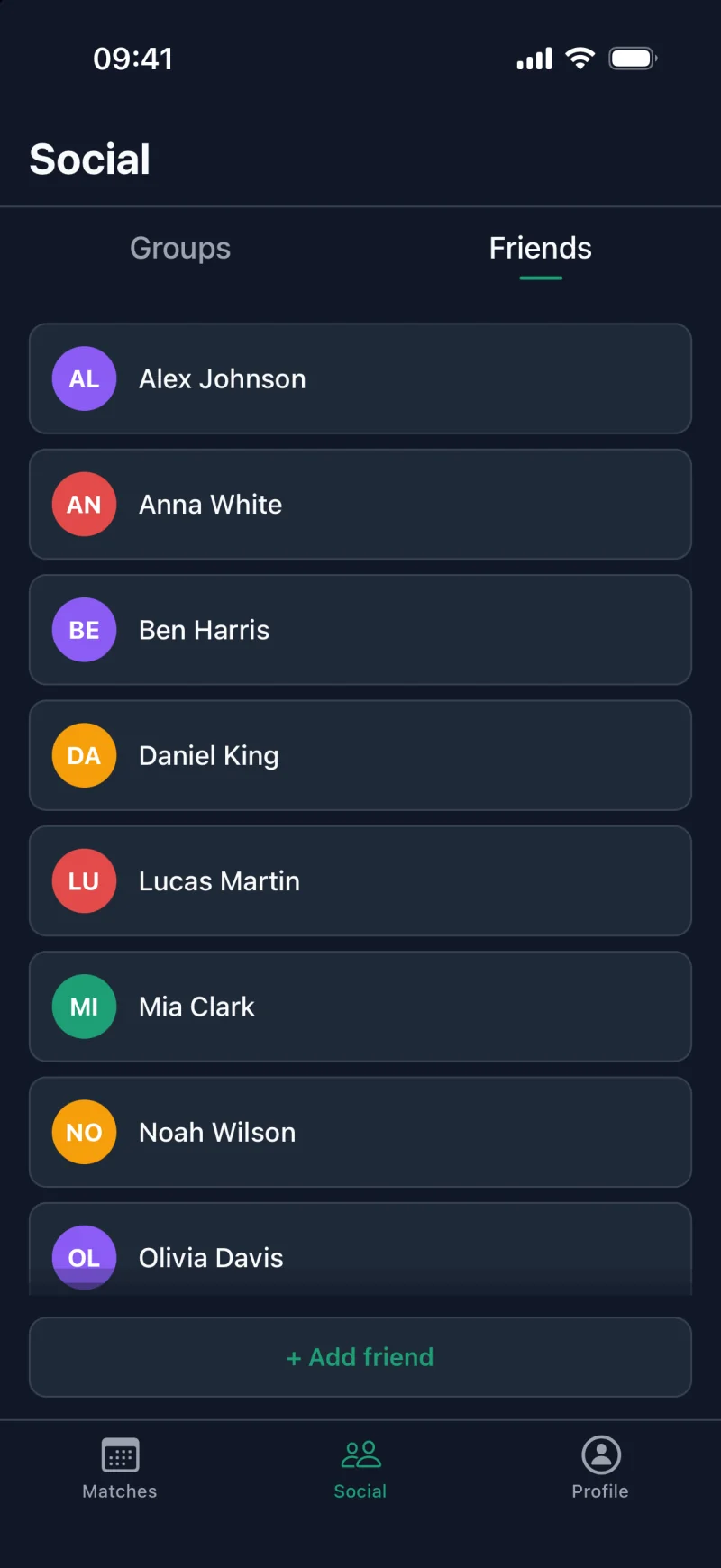 futcup app: Friends