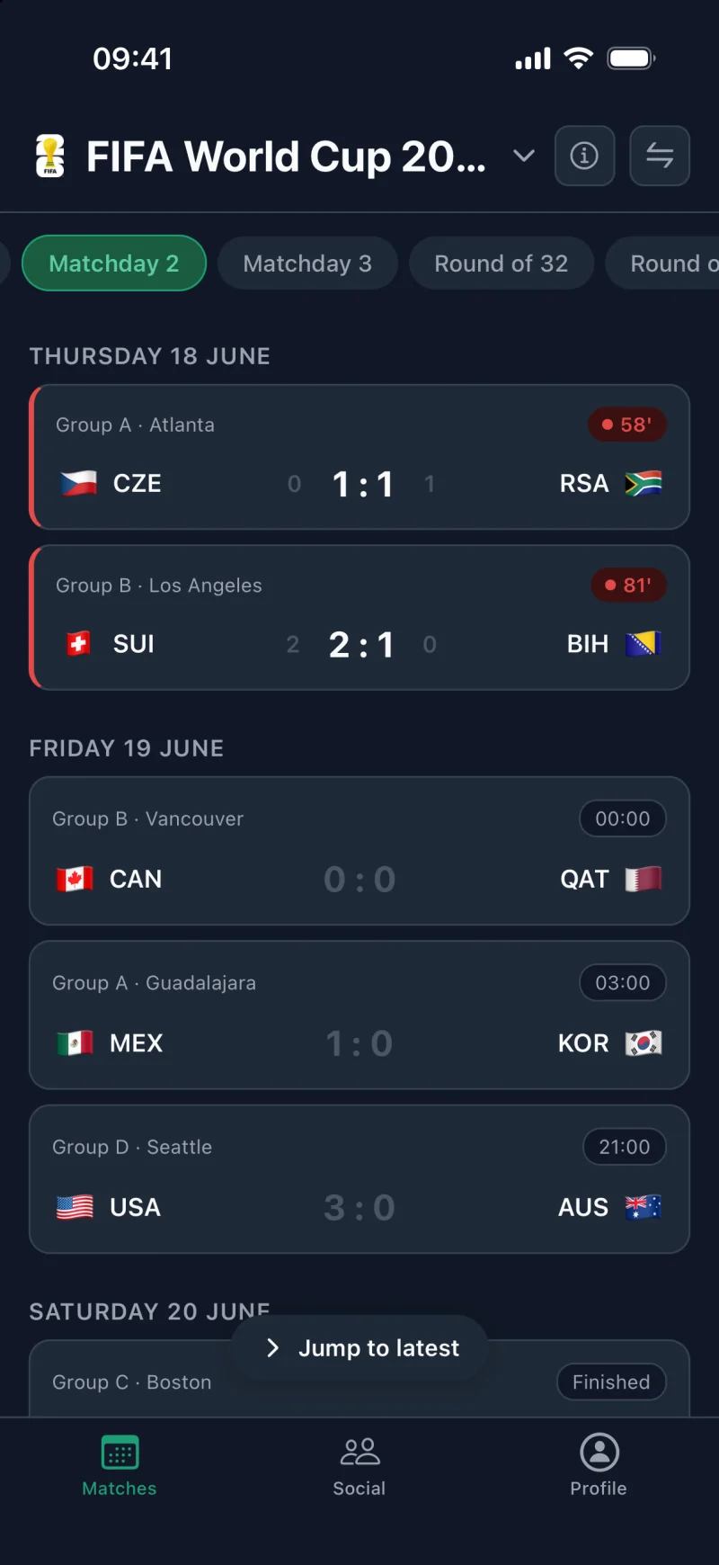 futcup app: Live match