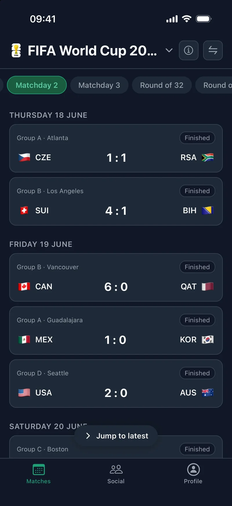 futcup app: Matches