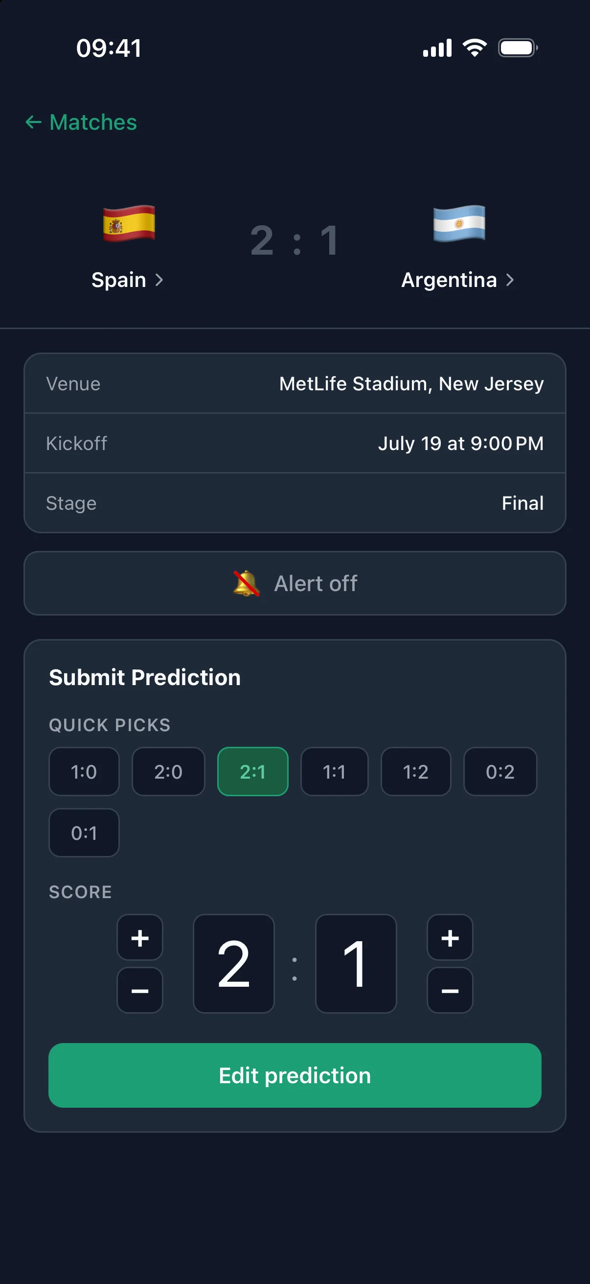 futcup app: Match prediction