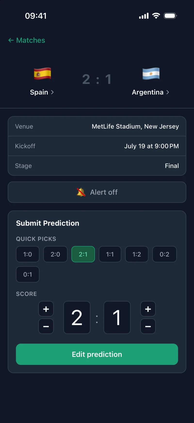 futcup app: Match prediction